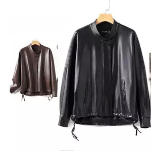 Herbst Damen Pu Lederjacke Rundkragen Damen Pu Ledermantel XS-L - Bild 1 von 14