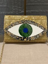 Kurt Geiger London Eye Party Envelope Gold Bag Purse Clutch Green Eye