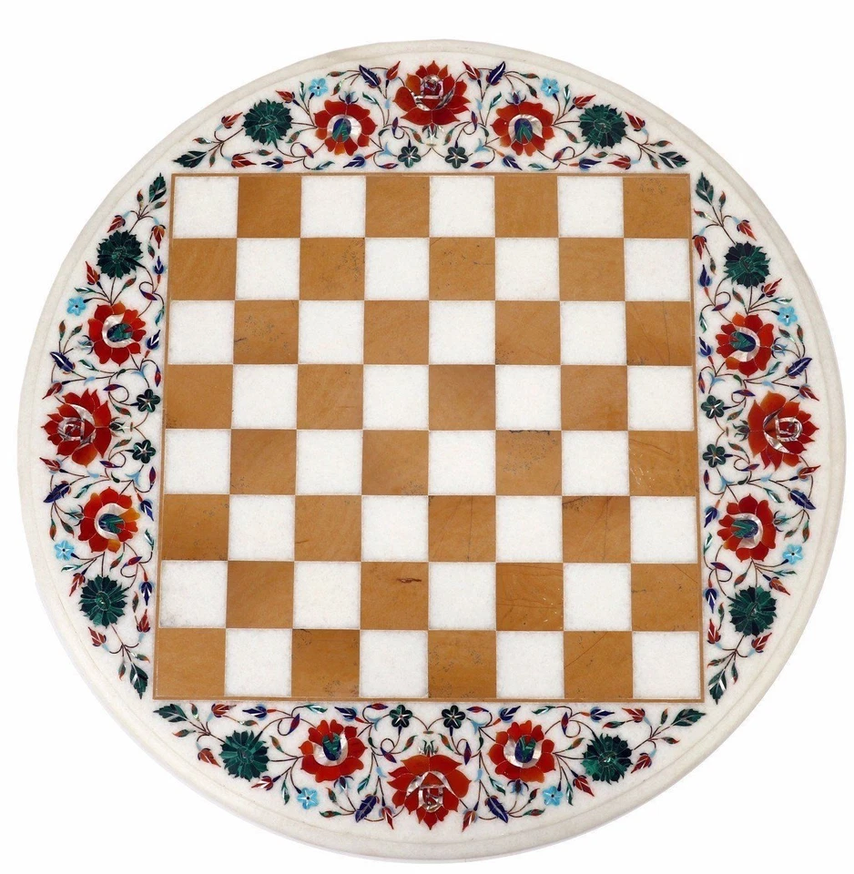18" Chess Table Top Marble Floral Inlay Home Decor & Gift - Image 1 of 1
