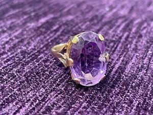JUEGO ANILLO AMATISTA ORO AMARILLO 9CT 9 QUILATES 7,5G TALLA P 1/2 VINTAGE USADO - Imagen 1 de 6
