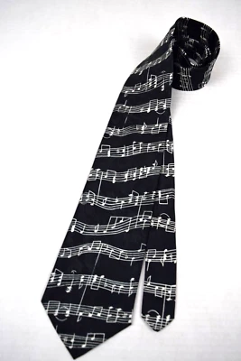 Neck Tie VTG 70s Sheet Music Black and White Music Note Stripes Poly Tie 54 x 4" - Image 1 of 4