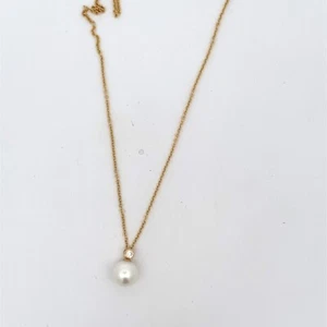 14k Yellow Gold Diamond Pearl Pendant Necklace - 18" (C31017133) - Picture 1 of 4