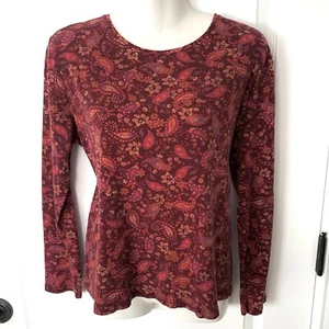Croft & Barrow Shirt Women's L Red Paisley The Classic Tee Long Sleeve Cotton - Picture 1 of 5