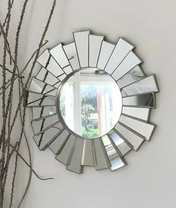 Espejo de pared redondo Art Deco plateado Sunburst ornamentado estilo vintage decorativo - Imagen 1 de 3