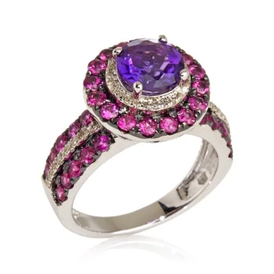 Anillo Rarezas Plata Esterlina Amatista, Zafiro Rosa y Diamantes Blancos Talla 7 Foto 1 de 4