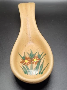 Cucchiaio a riposo in ceramica vintage marrone chiaro con fiori dipinto a mano senza marchio - Foto 1 di 9