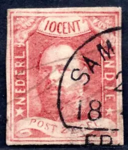 NETHERLANDS INDIES 1864 SCOTT #1 IMPERF NEAT 4-MARGIN COPY NEAT CANCEL - Picture 1 of 2