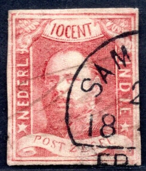 NETHERLANDS INDIES 1864 SCOTT #1 IMPERF NEAT 4-MARGIN COPY NEAT CANCEL - Image 1 of 2