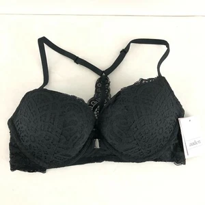 Auden Bra The Radiant Plunge Push-Up Lace Front Closure Lace Overlay Black 32C - Picture 1 of 5