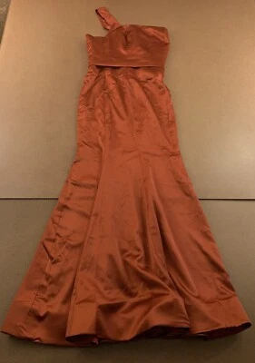 Kiarelys Womens 4 Burnt Orange Satin One Shoulder Floor Length Mermaid Dress New - Image 1 of 4