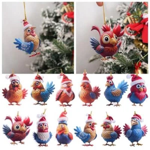 Cartoon Christmas Rooster Ornament Cute Car Chicken Pendants Xmas Tree Decor - Picture 1 of 24