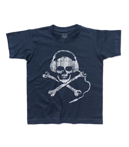 DJ SKULL Kids T-Shirt With Headphones Music House Techno Disco Vintage Tattoo - Picture 1 of 1