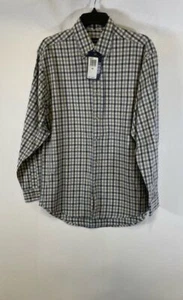 NWT Izod Mens Blue White Plaid Cotton Long Sleeve Button-Down Dress Shirt Size S - Picture 1 of 4