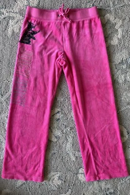 Juicy Couture Girls Velour Sweatpants Size 6 Pink Glitter Logo Pull On - Image 1 of 2