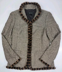 Chaqueta Escada Mezcla Lana Alpaca Borde Piel Visón Marrón Tweed Talla 36 - EE. UU. 6 - Pequeña - Imagen 1 de 14
