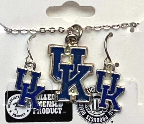NCAA Univ of Kentucky UK Wildcats Necklace & Pierced Earrings Set Silver Pl NEW Cover