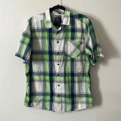 Kavu Hombre Manga Corta Abotonada Verde Blanco Grande Foto 1 de 4