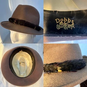 VTG Dobbs 5th Avenue New York Roos Atkins Fedora Hat W/ Feather Band Sz 6 7/8 Sm - Picture 1 of 12