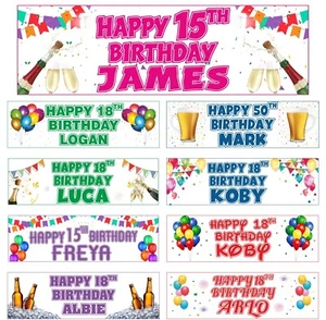x2Personalised Happy Birthday Banners Party Decoration 1st 18th 21st 50th 60th - Picture 1 of 46