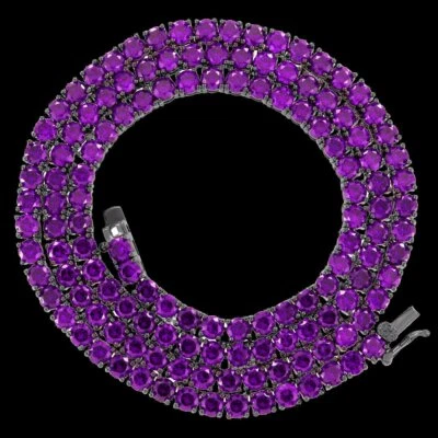 11 ct Amethyst Simulated Men's Customized Length Necklace 14k White Gold Plated - Image 1 of 4