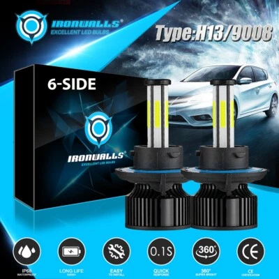H13 9008 6 Sides LED Headlight Bulbs Kit for Ford F-150 2004-2014 High Low Beam - Image 1 of 4