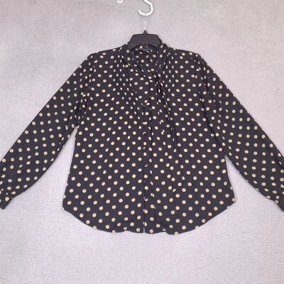 Blusa J Crew para mujer 6 negra a lunares 365 drapeada cuello corbata plisada mangas largas Foto 1 de 4