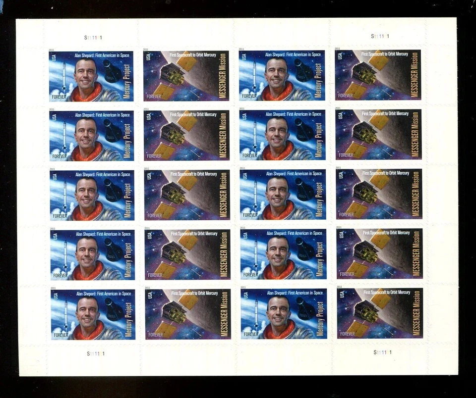 SFSTAMPS US Sc 4527-4528 Mercury Project Messenger Mission Sheet of 20 MNH 2011 - Image 1 of 1