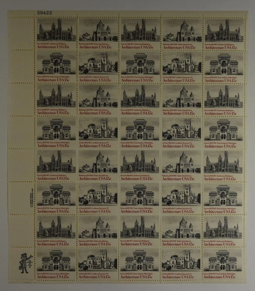 US SCOTT 1838-41 PANE OF 40 ARCHITECTURE STAMPS 15 CENT FACE MNH - Image 1 of 1