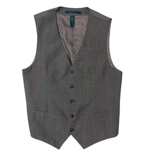 Perry Ellis Suit Vest Men's Small Plaid Gray Red Polyester Blend 5 Button Y2K - Picture 1 of 4
