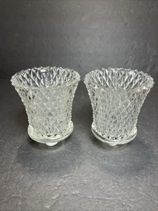 Vintage Votive Peg Candle Holders Pair Clear Glass Diamond Point 3.5”Tall - Picture 1 of 3