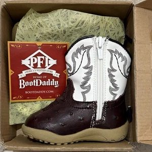 Roper Infant Cowbabies Bumps Brown Faux Ostrich Cowboy Boots Size 4 (9–12 Mo) - Picture 1 of 9