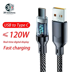 Cavo USB Tipo C Da 120 W Cavo Dati Di Ricarica Rapida Display a LED per Xiaomi R - Afbeelding 1 van 14