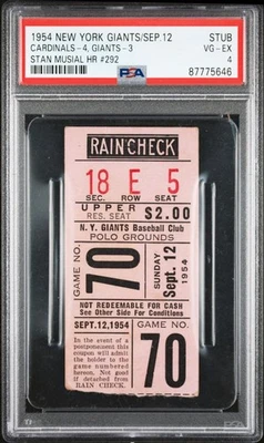 Boleto de los Gigantes 1954 PSA 4 Stan Musial HR #292 Polo Grounds 9/12 Foto 1 de 2