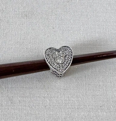 Pandora Disney MICKEY & MINNIE MOUSE Heart Shaped Sparkling CZ Charm;Y125 - Image 1 of 4