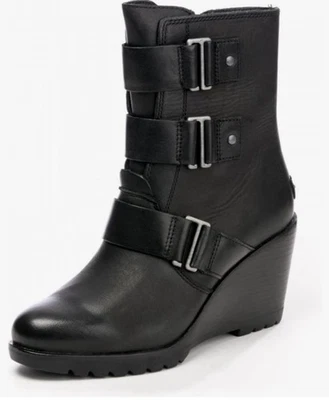 Botines Sorel After Hours de cuero negro con hebilla de cuña talla 9,5 Foto 1 de 4