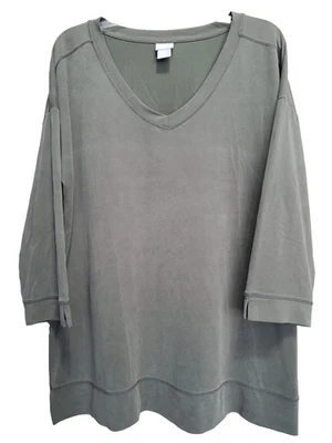 Túnica Chico's Zenergy Sandwashed verde tormenta manga 3/4 cuello en V talla 2 grande Foto 1 de 4