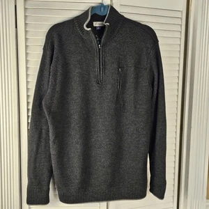 Ibex Mens Heathered Black 1/4 Zip Wool Pullover Sweater XL - Holes - Picture 1 of 6