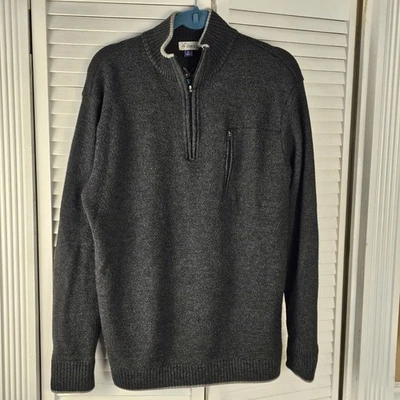 Ibex Mens Heathered Black 1/4 Zip Wool Pullover Sweater XL - Holes - Image 1 of 4