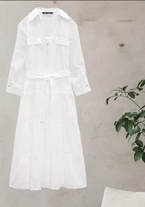 NWT ZARA MIDI DRESS OPENWORK EMBROIDERED WITH LONG SLEEVES - Picture 1 of 7