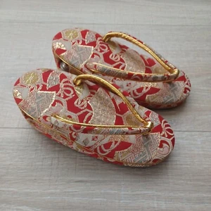 Vintage 1960’s Japanese Silk Child's Sandal Gold Embroidery Satin Cloth Bells 6" - Picture 1 of 10
