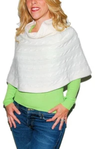 $698 Ralph Lauren Womens Cashmere Shawl Wrap Poncho Cable Sweater Cream Small - Picture 1 of 5