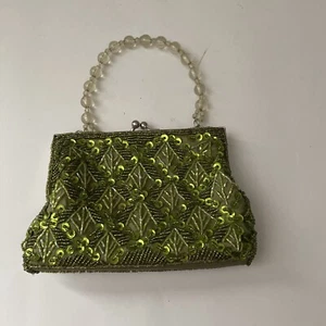 Bijoux Terner Green Sequin Beaded Purse Wallet Fancy Clutch with Lucite handle - Picture 1 of 6