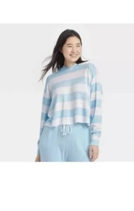 Colsie blau/weiß kurz Fleece Lounge Hoodie 90’s inspiriert Damen Small - Bild 1 von 2