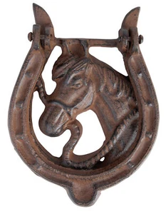 Tradicional Aldabón Caballo Con Herradura de Hierro Fundido en Antiguo Braun - Imagen 1 de 2