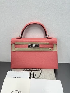 Hermès Kelly II Sellier Mini Verso Mysore Goatskin Rose D’ ete Palladium 20 - Picture 1 of 13