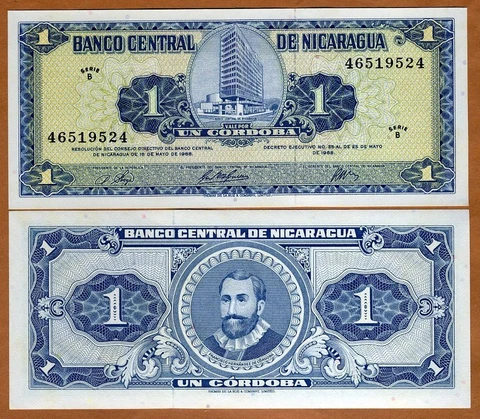 Nicaragua, 1 cordoba, 1968, P-115 B-Serie, aUNC Cover