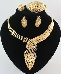 18 K Gold Plated Rhinestone Special Design Leaves and Vines 4 pieces Jewelry Set - Picture 1 of 56