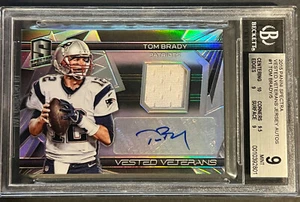2015 Spectra GOAT Tom Brady #1 SSP Game Used Jersey Auto /5 BGS 9 MINT Auto 10 - Picture 1 of 4
