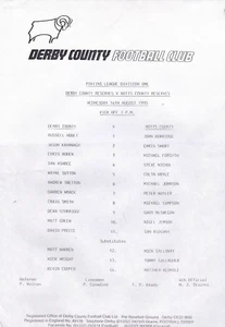 DERBY COUNTY V NOTTS COUNTY ~ RESERVES ~ CENTRAL LEAGUE ~ 16 AUGUST 1995 - Picture 1 of 1
