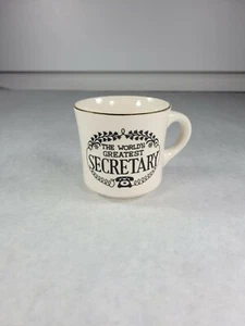 RARE Vintage USA World's Greatest Secretary Mug Coffee Cup Gold Metallic Writing - Picture 1 of 7